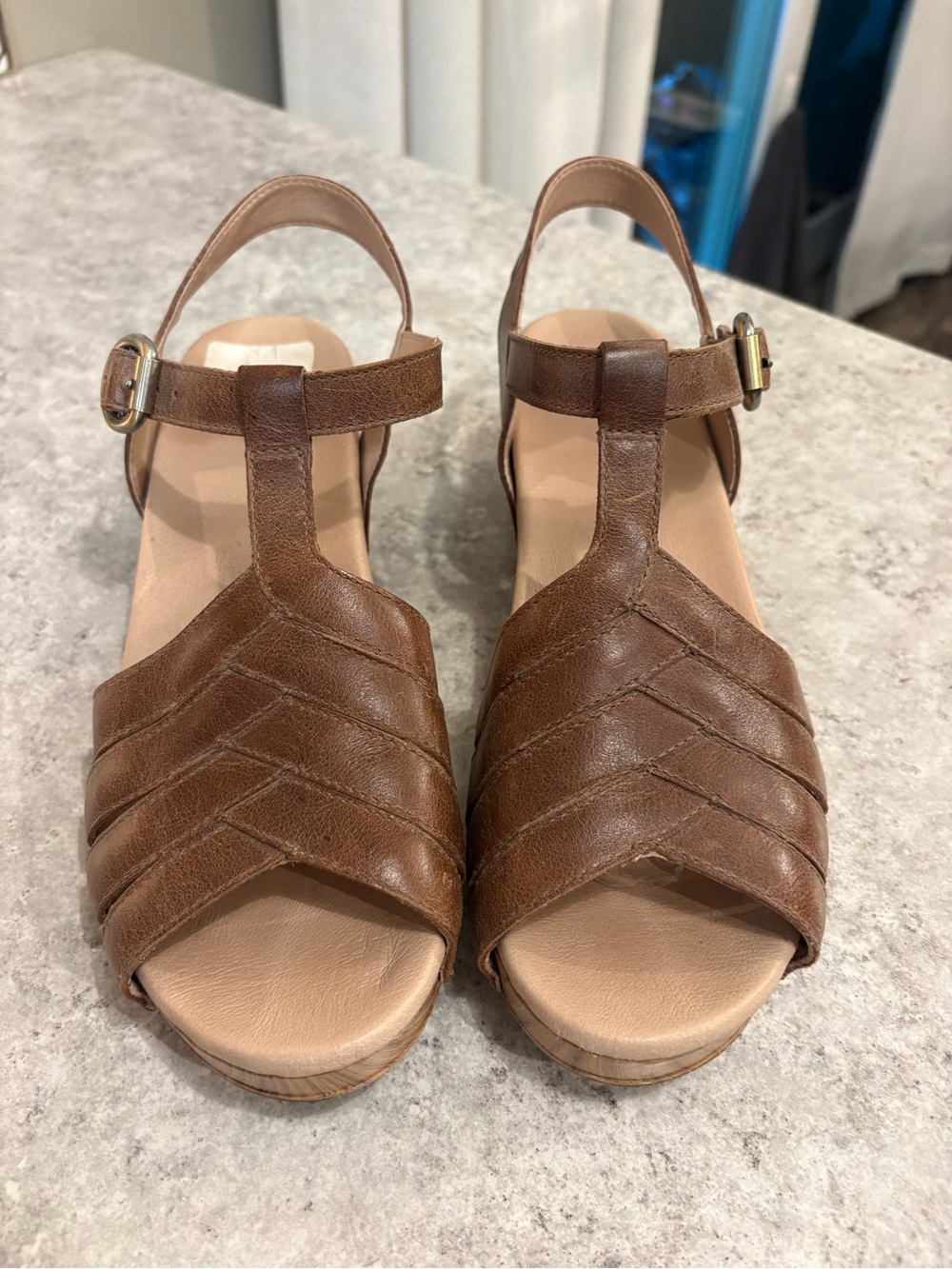 Dansko Women’s Brown Leather T-Strap Sandals